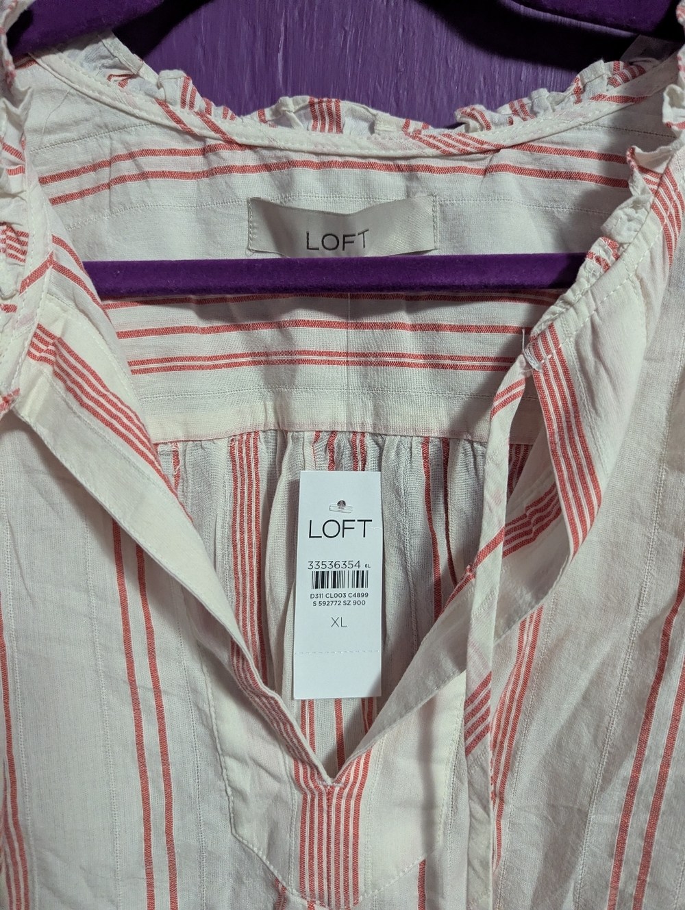 💜 NWT Loft White Pink Striped Knit Blouse XL 16 - Picture 2 of 3